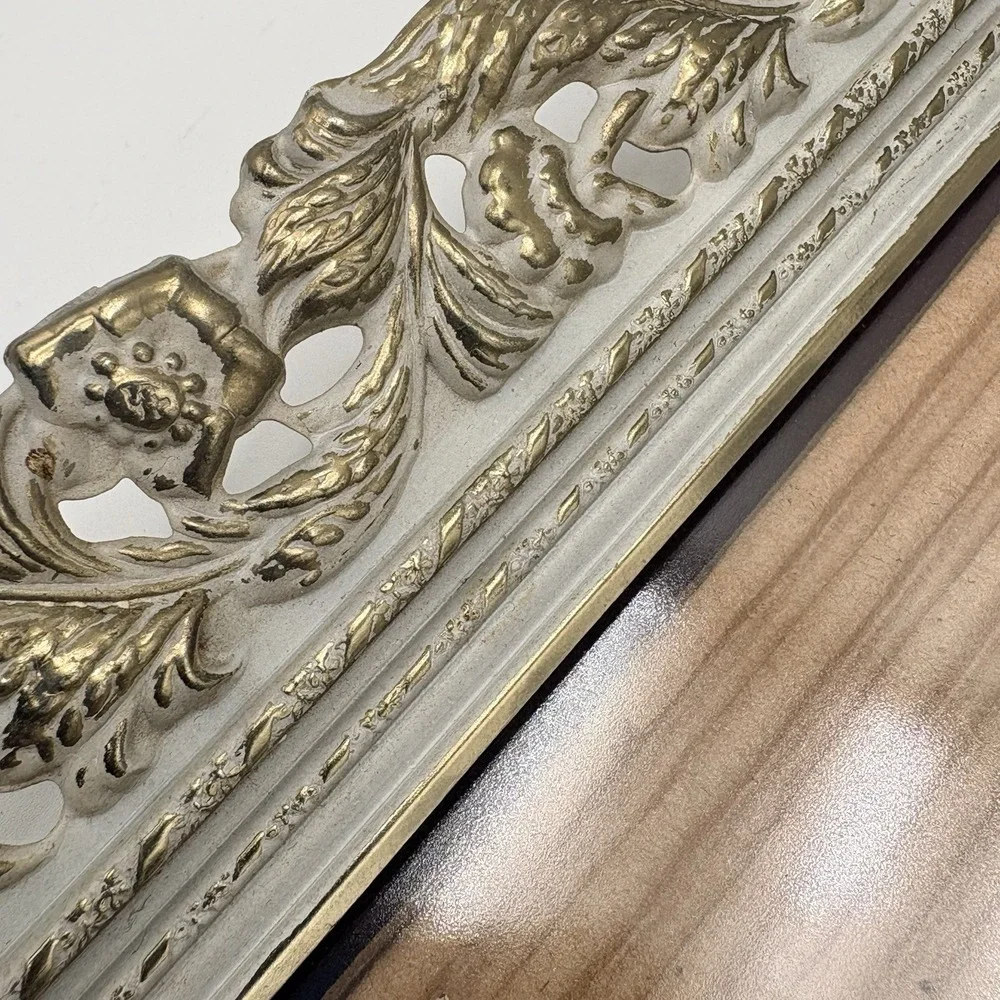Ornate Picture Frame White Gold Floral Scrollwork 11x14 Wall Hang VTG Filigree